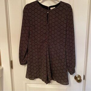 HARLYN ANTHROPOLOGIE ROMPER JUMPSUIT BLACK WHITE RED LONG SLEEVE KEYHOLE Size XS
